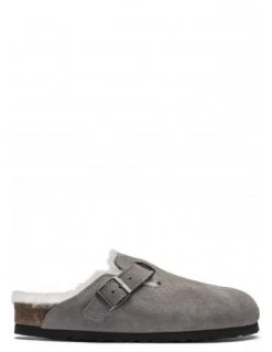 Birkenstock Sabots Fourrés Femme Boston Vl Shearling Daim Gris