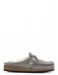 Birkenstock Sabots Fourrés Femme Buckley Suede Shearling Daim Gris