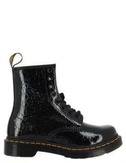 Dr. Martens Dr Martens Boots Femme 1460 Cuir Verni Noir Gaufré Effet Leopard
