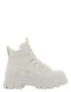 Buffalo Boots Compensées Femme Aspha Nc Mid Laceup Cuir Blanc