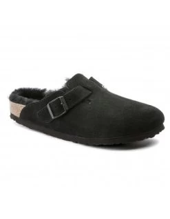 Birkenstock Sabots Fourrés Femme Boston Vl Shearling Daim Noir -Magasin De Chaussures 259883 birkenstock 4