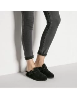 Birkenstock Sabots Fourrés Femme Boston Vl Shearling Daim Noir -Magasin De Chaussures 259883 birkenstock 5