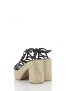 Tamaris Sandales Compensées à Talon Femme 28033-30 001 Cuir Noir/corde -Magasin De Chaussures 28033 30 001 tamaris 2