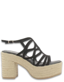 Tamaris Sandales Compensées à Talon Femme 28033-30 001 Cuir Noir/corde