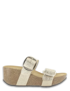 Plakton Mules Compensées Femme So Rock Bi Cuir Doré