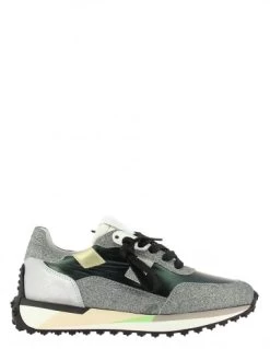 Semerdjian Baskets De Ville Femme Ayla 8487 Cuir Gris Paillette/vert/noir