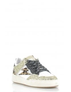 Semerdjian Baskets De Ville Femme Chita 10646 Cuir Blanc/lepord/noir/paillette Or -Magasin De Chaussures chita 10646 semerdjian 1