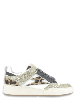 Semerdjian Baskets De Ville Femme Chita 10646 Cuir Blanc/lepord/noir/paillette Or