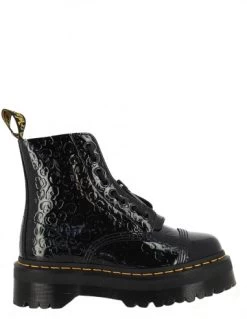 Dr. Martens Dr Martens Boots Compensées Femme Sinclair Cuir Verni Noir Gaufré Effet Leopard