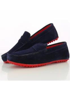 Hylton Mocassin Homme 80743-02 Daim Bleu Marine/rouge -Magasin De Chaussures smclaren 7