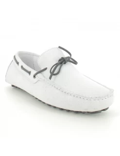 Hylton Mocassin Homme 80876-05 Daim Blanc -Magasin De Chaussures tacos man lacet negro 2