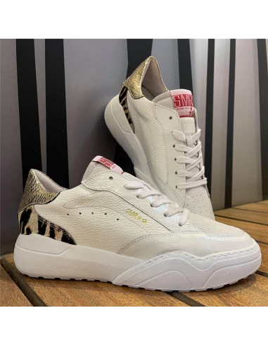 Semerdjian Baskets De Ville Femme Tany 6616 Cuir Blanc/or/léopard 7 Semerdjian Baskets De Ville Femme Tany 6616 Cuir Blanc/or/léopard – Image 5